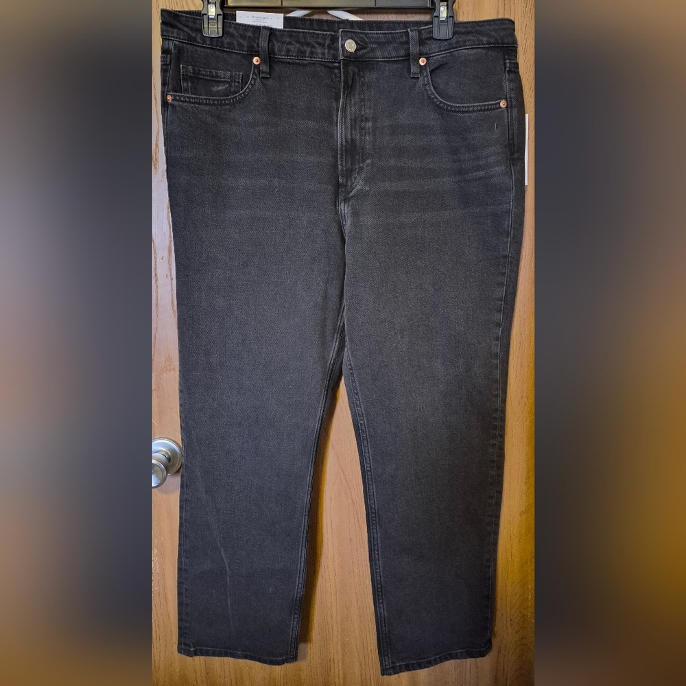 H&M Black Jeans Slim Straight Regular Fit High Waist Ankle Women's Size 16 NEW